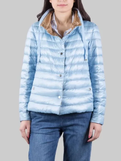 Clearance HERNO GIUBBETTO REVERSIBILE IN NYLON E CARAMELLO ULTRALEGGERO Celeste