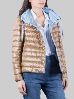 Clearance HERNO GIUBBETTO REVERSIBILE IN NYLON E CARAMELLO ULTRALEGGERO Celeste