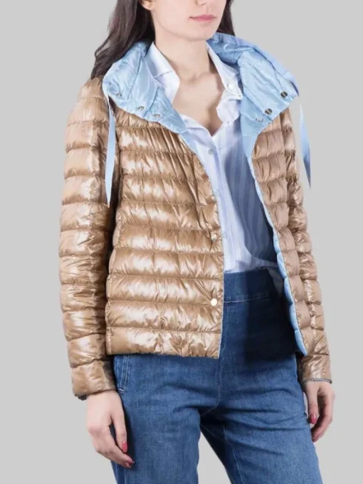 Clearance HERNO GIUBBETTO REVERSIBILE IN NYLON E CARAMELLO ULTRALEGGERO Celeste