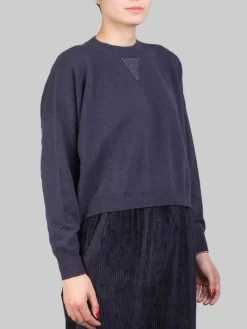 Hot PESERICO MAGLIA CORTA GIROCOLLO IN FILATI NATURALI CON PUNTI LUCE Blu
