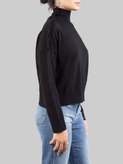 Hot PINKO MAGLIA DOLCEVITA NERA IN LANA CON RUCHE DECORATIVA SULLA SPALLA Nero