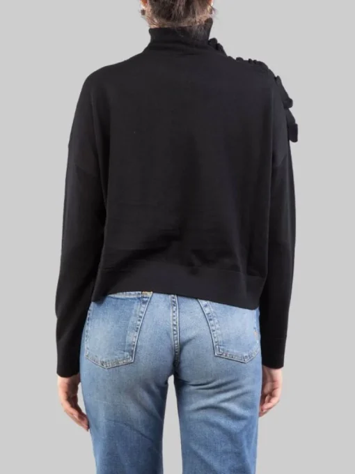 Hot PINKO MAGLIA DOLCEVITA NERA IN LANA CON RUCHE DECORATIVA SULLA SPALLA Nero