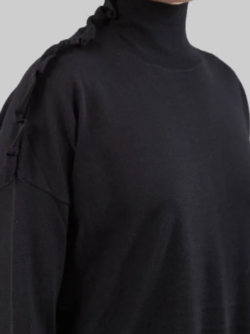 Hot PINKO MAGLIA DOLCEVITA NERA IN LANA CON RUCHE DECORATIVA SULLA SPALLA Nero