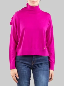 Hot PINKO MAGLIA DOLCEVITA IN LANA CON RUCHE DECORATIVA SULLA SPALLA Viola