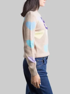 New MC2 SAINT BARTH MAGLIA GIROCOLLO CON GRAFICA "C'EST L'AMOUR" E CUORI Beige