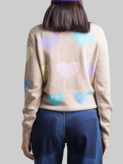 New MC2 SAINT BARTH MAGLIA GIROCOLLO CON GRAFICA "C'EST L'AMOUR" E CUORI Beige