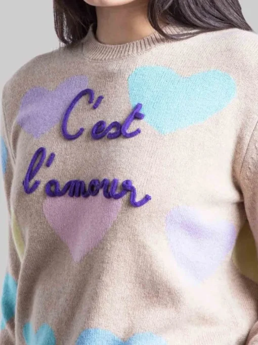 New MC2 SAINT BARTH MAGLIA GIROCOLLO CON GRAFICA "C'EST L'AMOUR" E CUORI Beige