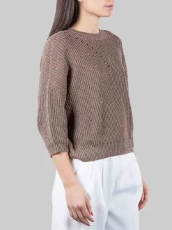 Fashion PESERICO MAGLIA GIROCOLLO IN COTONE CON MICRO PAILLETTES Marrone