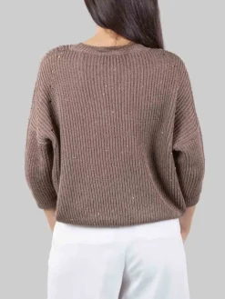 Fashion PESERICO MAGLIA GIROCOLLO IN COTONE CON MICRO PAILLETTES Marrone