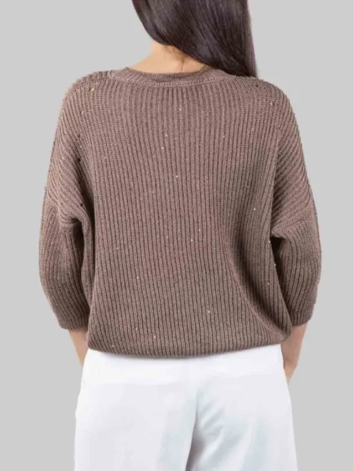 Fashion PESERICO MAGLIA GIROCOLLO IN COTONE CON MICRO PAILLETTES Marrone