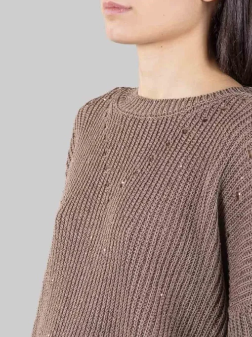 Fashion PESERICO MAGLIA GIROCOLLO IN COTONE CON MICRO PAILLETTES Marrone