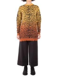 New ANIYE BY MAGLIA LUNGA GIROCOLLO A FANTASIA LEOPARDO GIALLO E ARANCIO Animalier