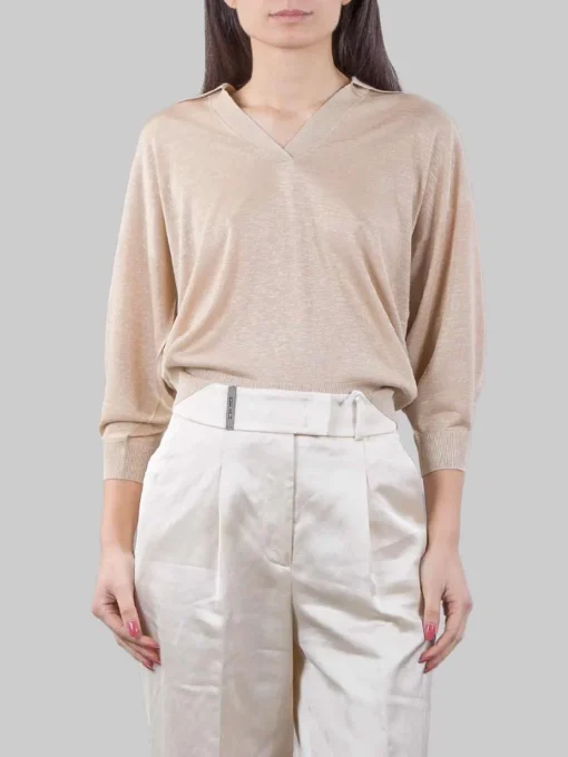Best PESERICO MAGLIA MODELLO POLO IN MISTO VISCOSA COLOR ORO Beige