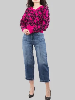 Hot PINKO MAGLIA OVINO IN MISTO LANA E ALPACA CON LOGO ALL OVER E NERA Fuxia