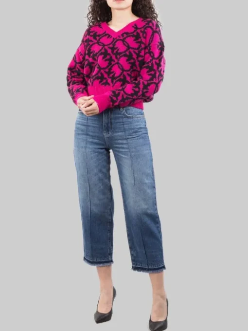 Hot PINKO MAGLIA OVINO IN MISTO LANA E ALPACA CON LOGO ALL OVER E NERA Fuxia