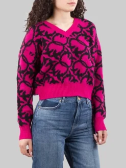 Hot PINKO MAGLIA OVINO IN MISTO LANA E ALPACA CON LOGO ALL OVER E NERA Fuxia