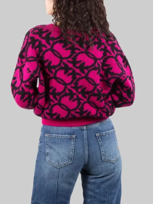 Hot PINKO MAGLIA OVINO IN MISTO LANA E ALPACA CON LOGO ALL OVER E NERA Fuxia