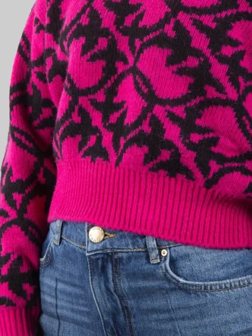 Hot PINKO MAGLIA OVINO IN MISTO LANA E ALPACA CON LOGO ALL OVER E NERA Fuxia