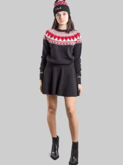 Discount MC2 SAINT BARTH MAGLIA PULLOVER IN STILE NORDICO NERA A FANTASIA CUORI Nero