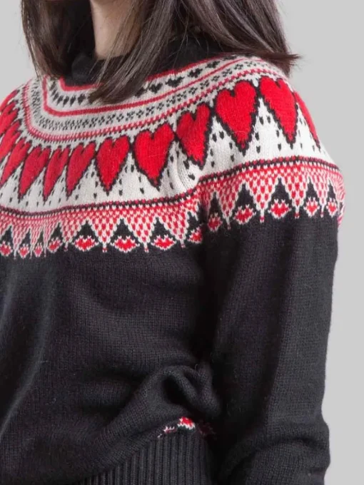 Discount MC2 SAINT BARTH MAGLIA PULLOVER IN STILE NORDICO NERA A FANTASIA CUORI Nero