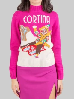 Sale MC2 SAINT BARTH MAGLIONE CON COLLO A LUPETTO FUCSIA CON GRAFICA "CORTINA" Fuxia