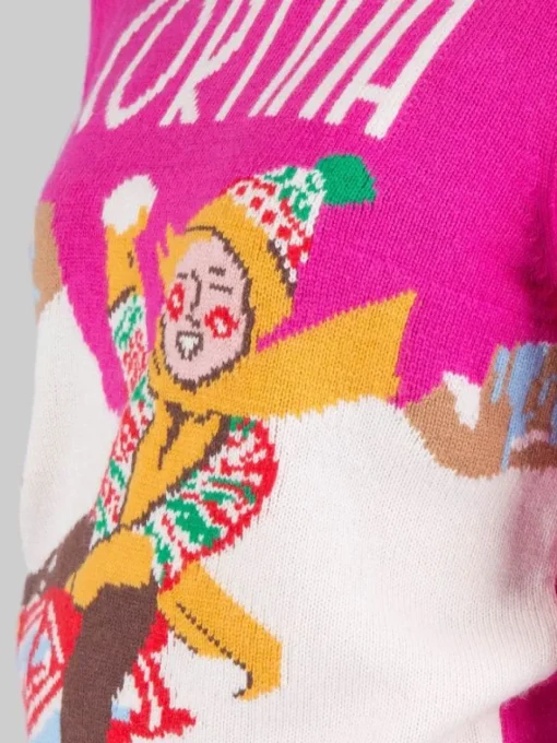 Sale MC2 SAINT BARTH MAGLIONE CON COLLO A LUPETTO FUCSIA CON GRAFICA "CORTINA" Fuxia