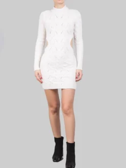Clearance AKEP MINI ABITO BIANCO IN MAGLIA INTRECCIATA CON SCOLLATURA SULLA SCHIENA Panna