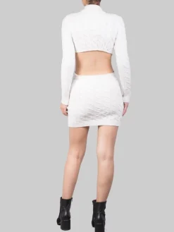 Clearance AKEP MINI ABITO BIANCO IN MAGLIA INTRECCIATA CON SCOLLATURA SULLA SCHIENA Panna