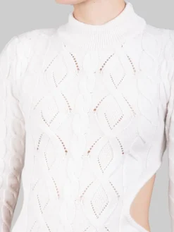 Clearance AKEP MINI ABITO BIANCO IN MAGLIA INTRECCIATA CON SCOLLATURA SULLA SCHIENA Panna