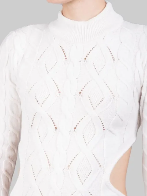 Clearance AKEP MINI ABITO BIANCO IN MAGLIA INTRECCIATA CON SCOLLATURA SULLA SCHIENA Panna