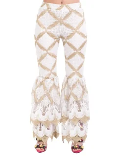 Clearance AMUSE PANTALONI E ORO VITA ALTA CON TULLE E RICAMI Bianco