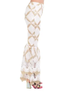 Clearance AMUSE PANTALONI E ORO VITA ALTA CON TULLE E RICAMI Bianco