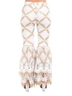 Clearance AMUSE PANTALONI E ORO VITA ALTA CON TULLE E RICAMI Bianco