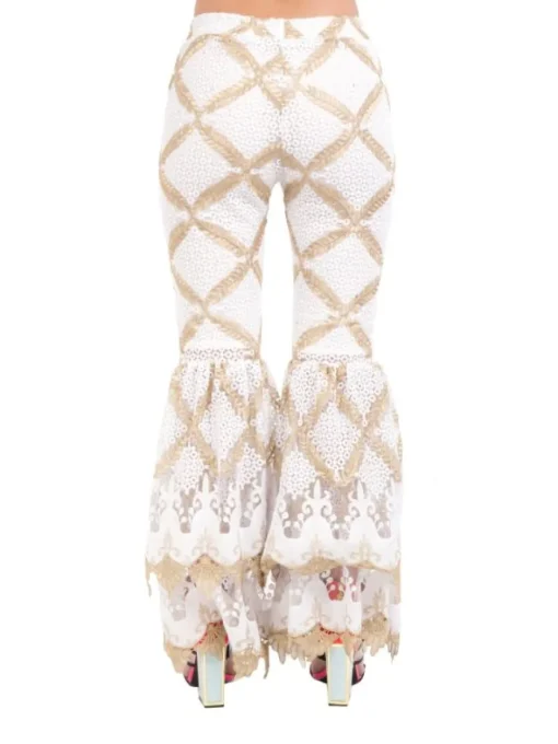 Clearance AMUSE PANTALONI E ORO VITA ALTA CON TULLE E RICAMI Bianco