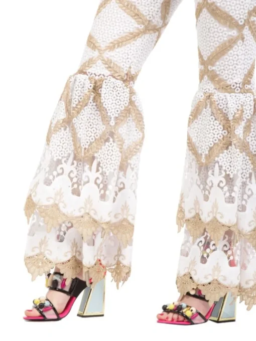 Clearance AMUSE PANTALONI E ORO VITA ALTA CON TULLE E RICAMI Bianco