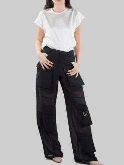 Online PINKO PANTALONI CAMPOFIORIN CARGO NERI IN GEORGETTE CON TRASPARENZE Nero