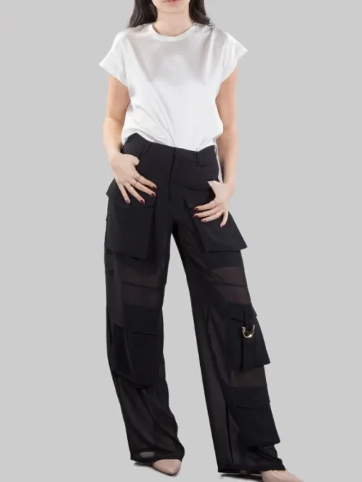 Online PINKO PANTALONI CAMPOFIORIN CARGO NERI IN GEORGETTE CON TRASPARENZE Nero