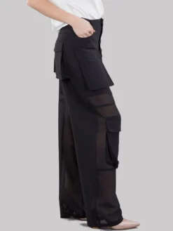 Online PINKO PANTALONI CAMPOFIORIN CARGO NERI IN GEORGETTE CON TRASPARENZE Nero