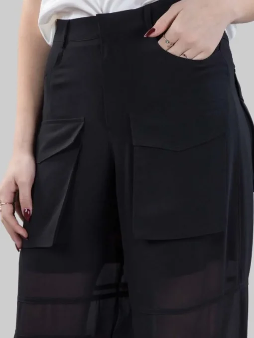 Online PINKO PANTALONI CAMPOFIORIN CARGO NERI IN GEORGETTE CON TRASPARENZE Nero