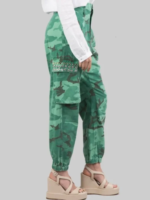 Fashion PINKO PANTALONI CARGO IN COTONE STAMPA MILITARE CON BORCHIE E STRASS Camouflage