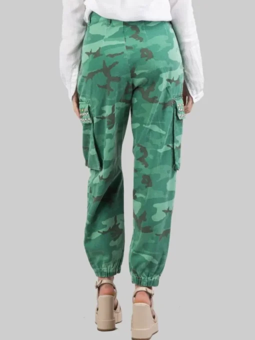 Fashion PINKO PANTALONI CARGO IN COTONE STAMPA MILITARE CON BORCHIE E STRASS Camouflage
