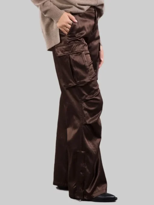 New I LOVE MP PANTALONI CARGO IN RASO ELASTICIZZATO Marrone