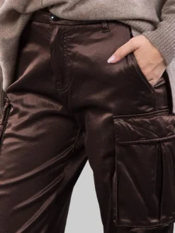 New I LOVE MP PANTALONI CARGO IN RASO ELASTICIZZATO Marrone