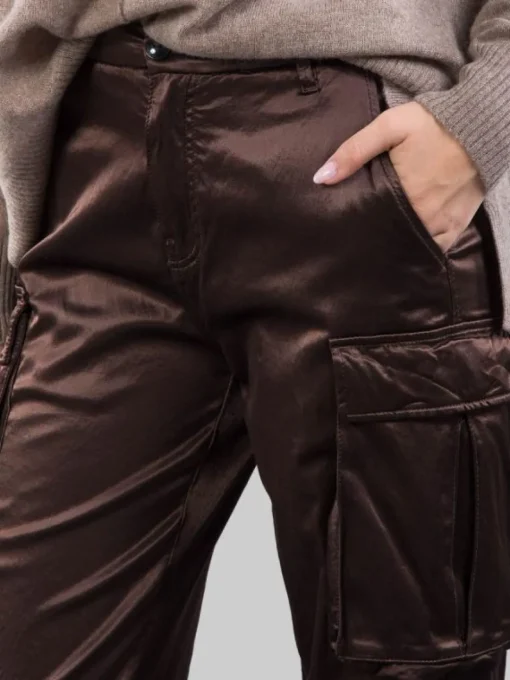 New I LOVE MP PANTALONI CARGO IN RASO ELASTICIZZATO Marrone