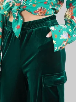 Clearance 5 PROGRESS PANTALONI CARGO IN VELLUTO BOSCO CON ELASTICO IN VITA Verde