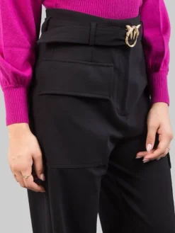 Best PINKO PANTALONI CARGO NERI IN TESSUTO ELASTICIZZATO CON CINTURA LOVE BIRDS Nero