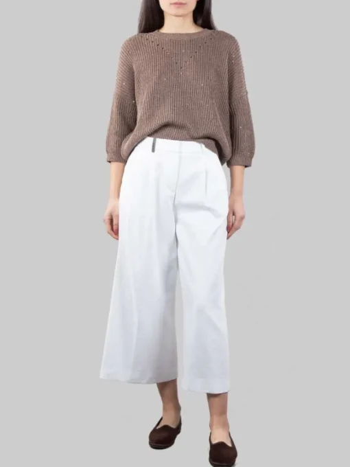 Hot PESERICO PANTALONI CROPPED BIANCHI IN LINO E COTONE Bianco