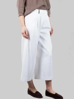 Hot PESERICO PANTALONI CROPPED BIANCHI IN LINO E COTONE Bianco
