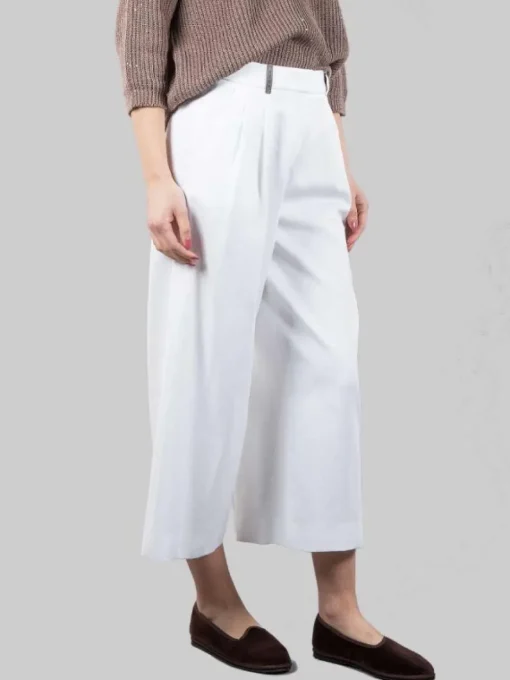 Hot PESERICO PANTALONI CROPPED BIANCHI IN LINO E COTONE Bianco