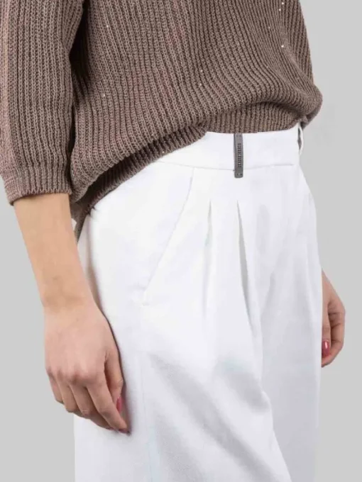 Hot PESERICO PANTALONI CROPPED BIANCHI IN LINO E COTONE Bianco